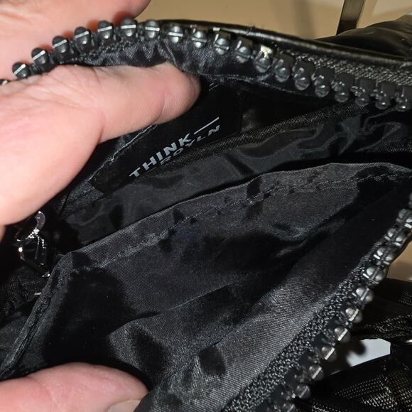 Think Royln Small Crescent Shoulder Crossbody Bag 2 Strap Colorblock Black Tan - Picture 11 of 12